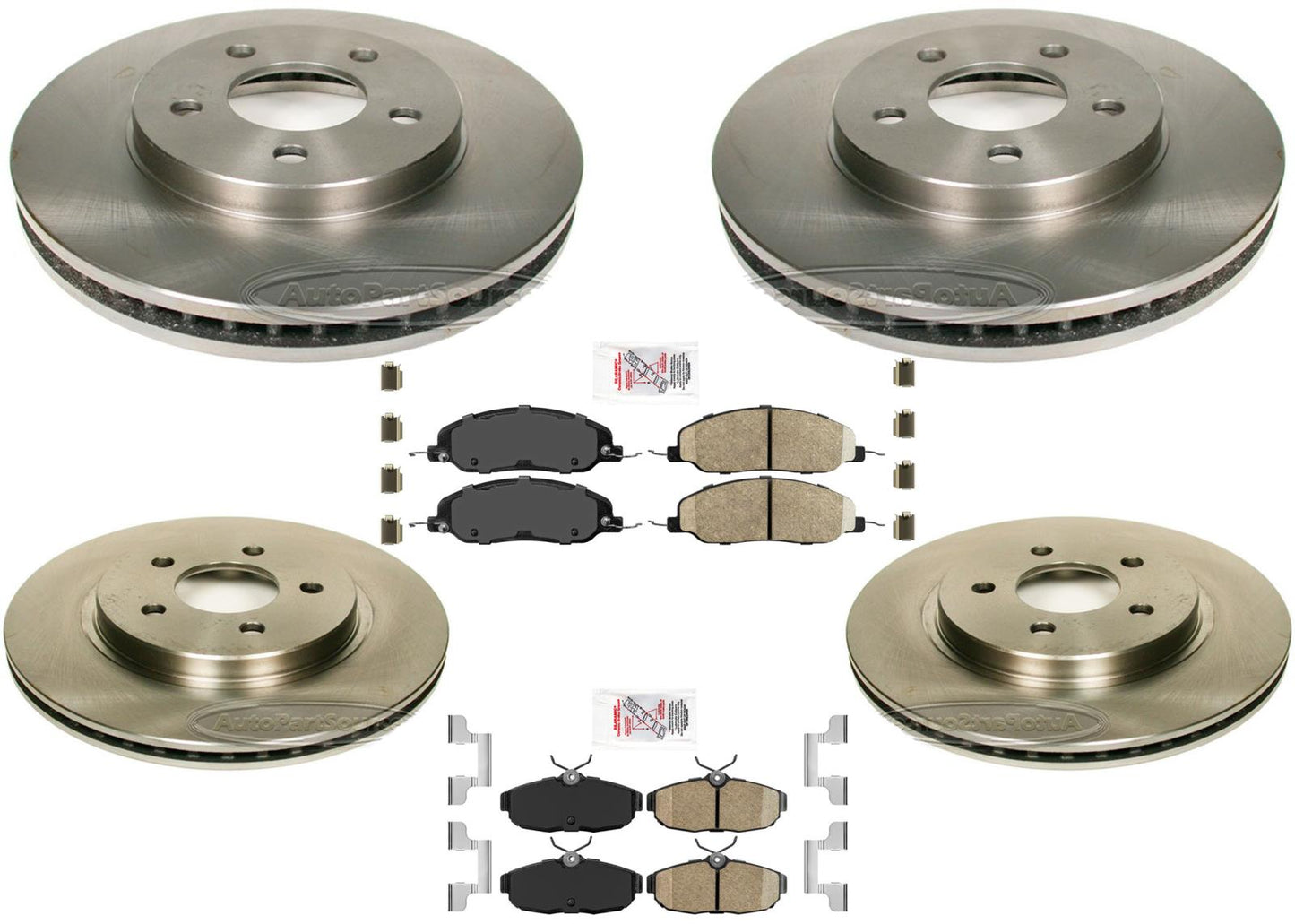 AmeriBRAKES Rotores y pastillas de freno de disco delantero y R recubiertos para Mustang GT 05-10