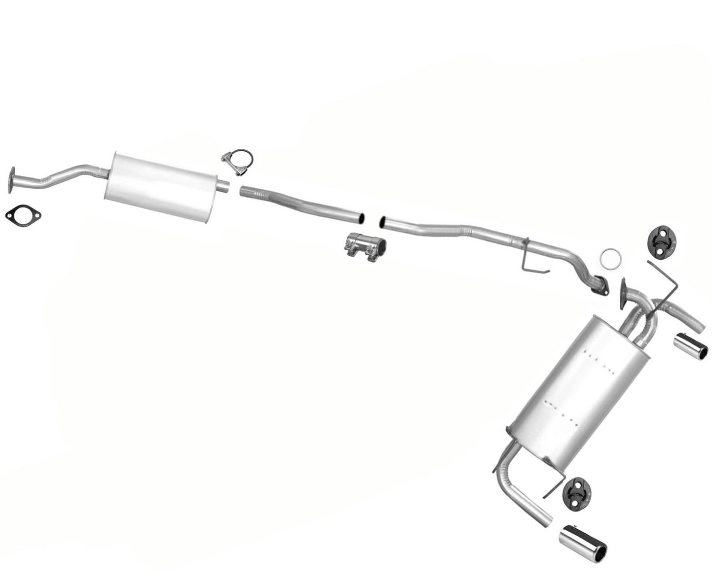 Resonator Extension Pipe and Dual Muffler w Chrome Tips for Nissan Murano 03-07