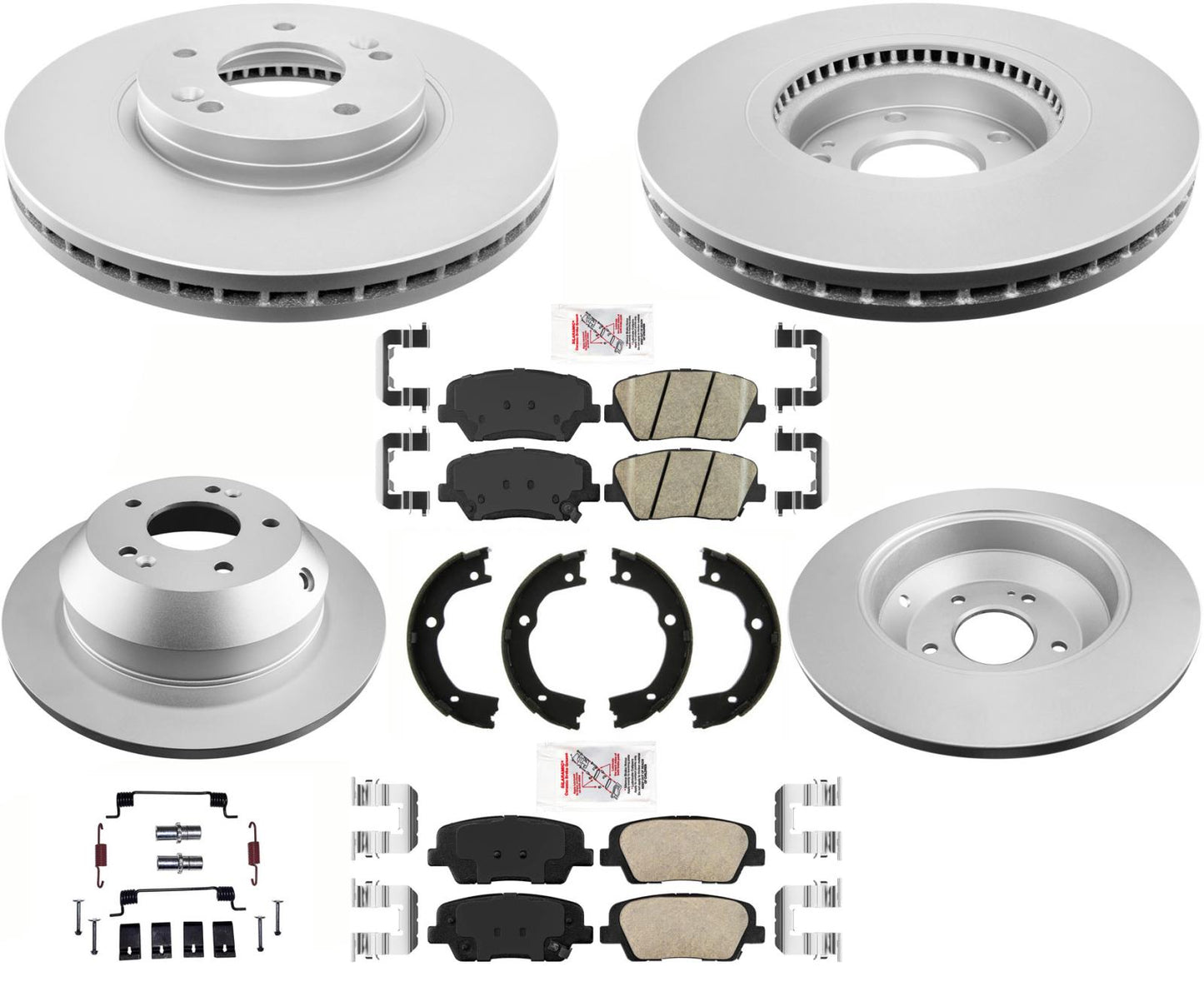 AmeriBRAKES Kit de pastillas y rotores de freno de disco recubiertos GEO para Hyundai Santa Fe 10-12