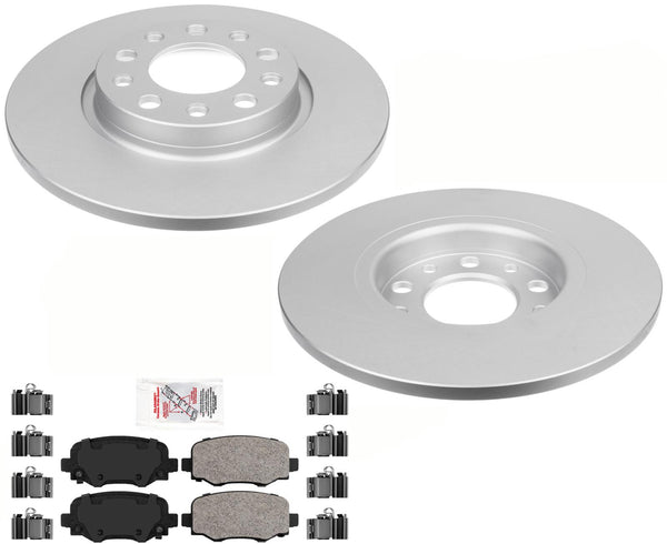 For Dodge Dart 2013-2016 Rear Coated Disc Brake Rotors Ceramic Pads, Hardware