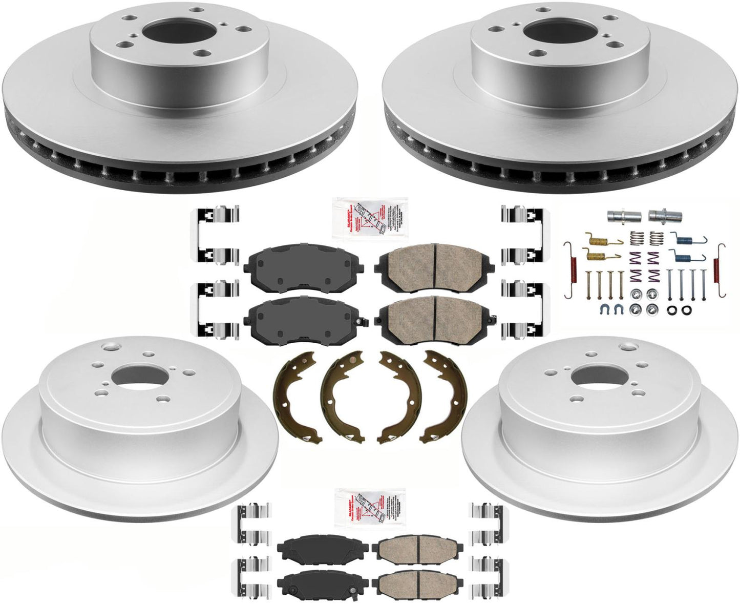 GEO Coated Brake Disc Rotors Cer Pads Parking Shoes for Subaru Impreza 08-2014