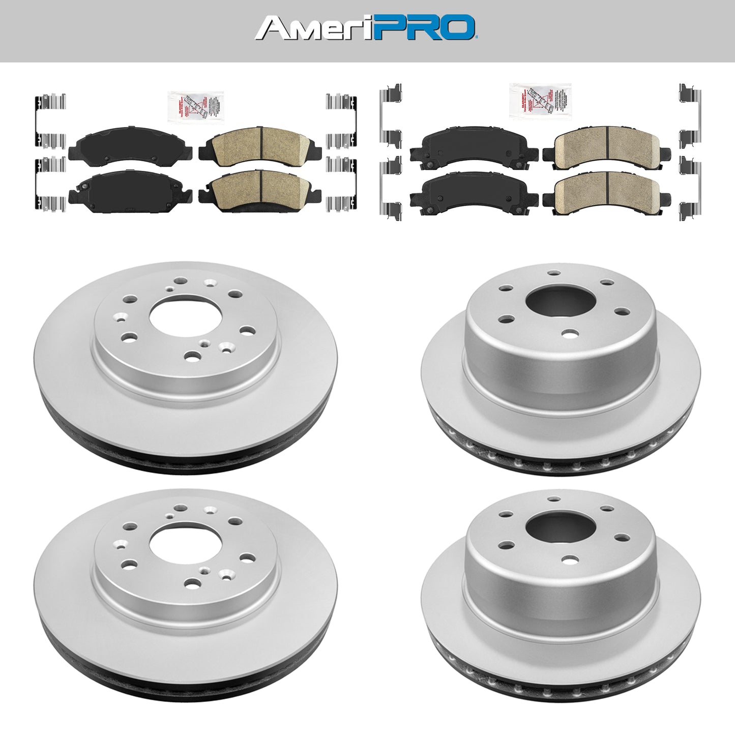 Front & Rear Ceramic Brake Pads & Coated Rotors FOR 2009-2014 EXPRESS & SAVANA