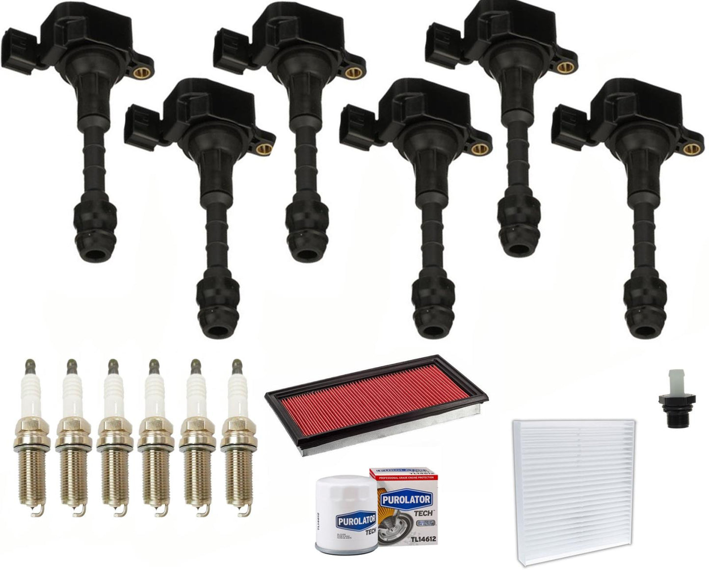 6 bobinas de encendido, bujías y filtros de platino para Infiniti FX35 3.5L 03-2008