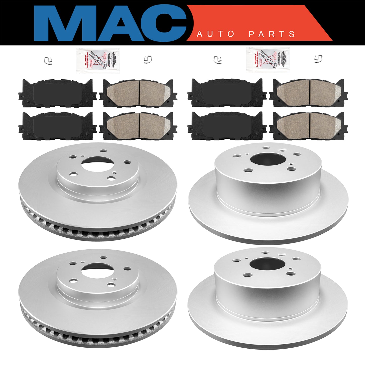 Almohadillas delanteras y traseras de cerámica y rotores recubiertos para AVALON CAMRY ES300H ES350 12-2018