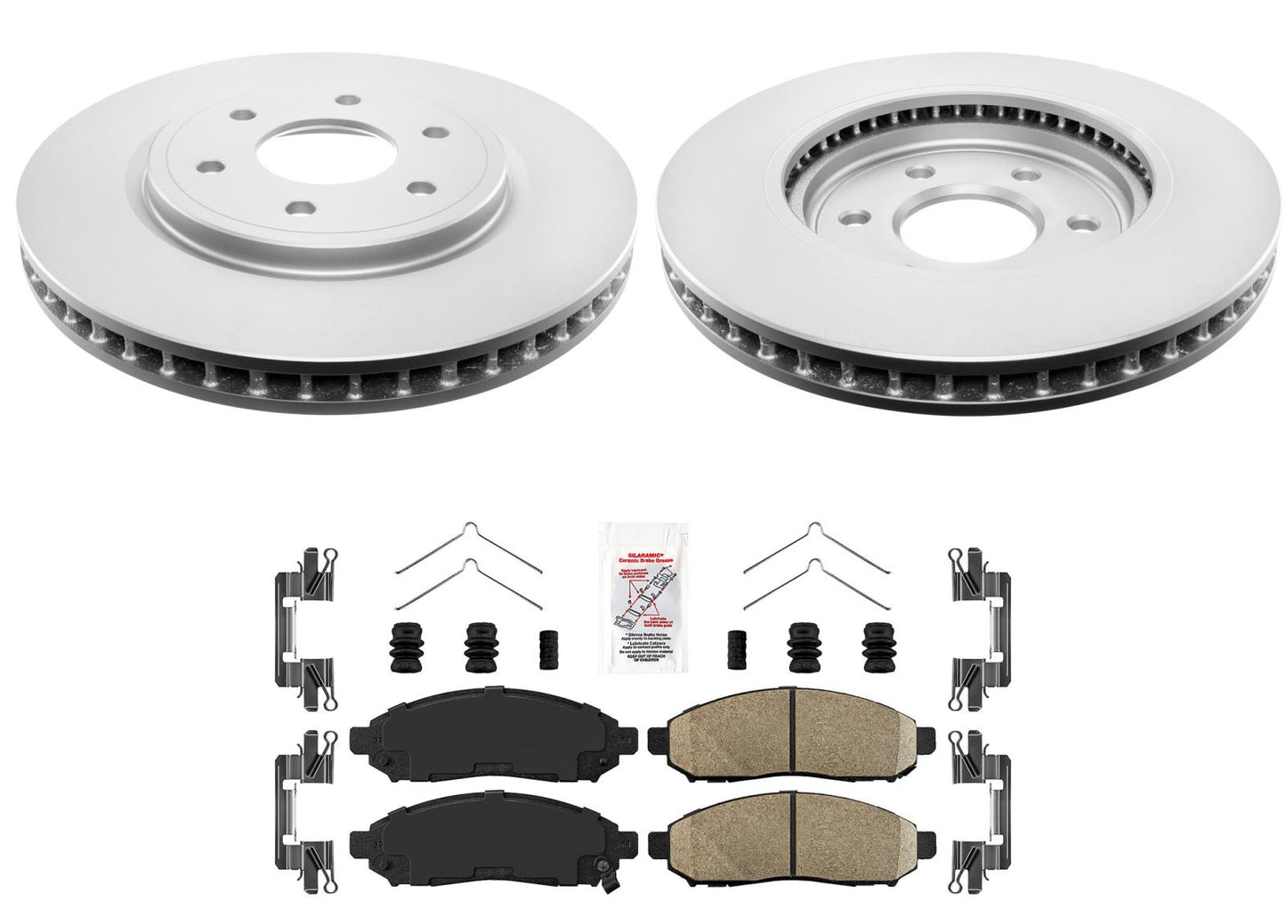 Rotores con revestimiento delantero y pastillas AmeriBRAKES para Nissan Frontier 2016-2021