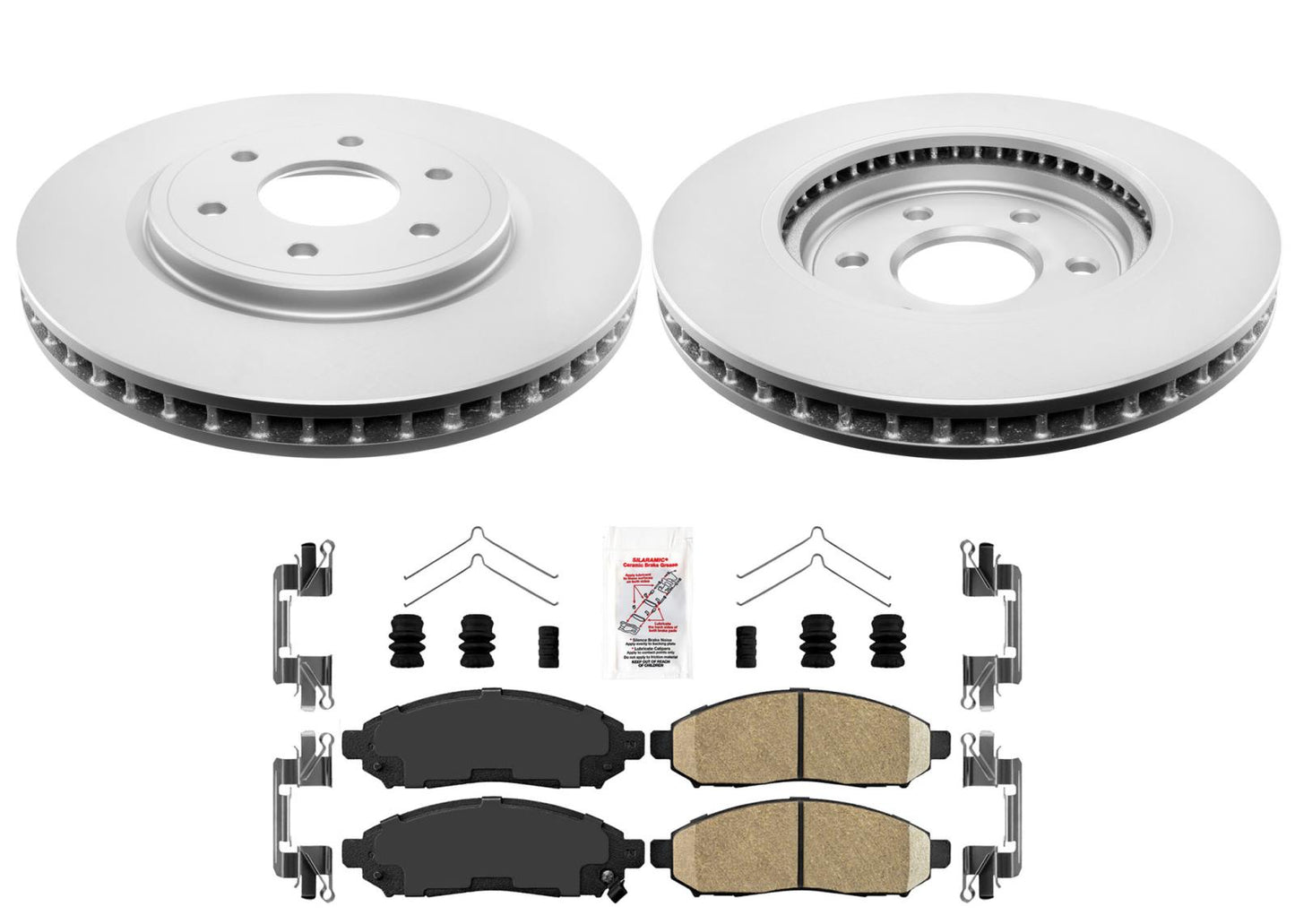 Rotores con revestimiento delantero y pastillas AmeriBRAKES para Nissan Frontier 2005-2015