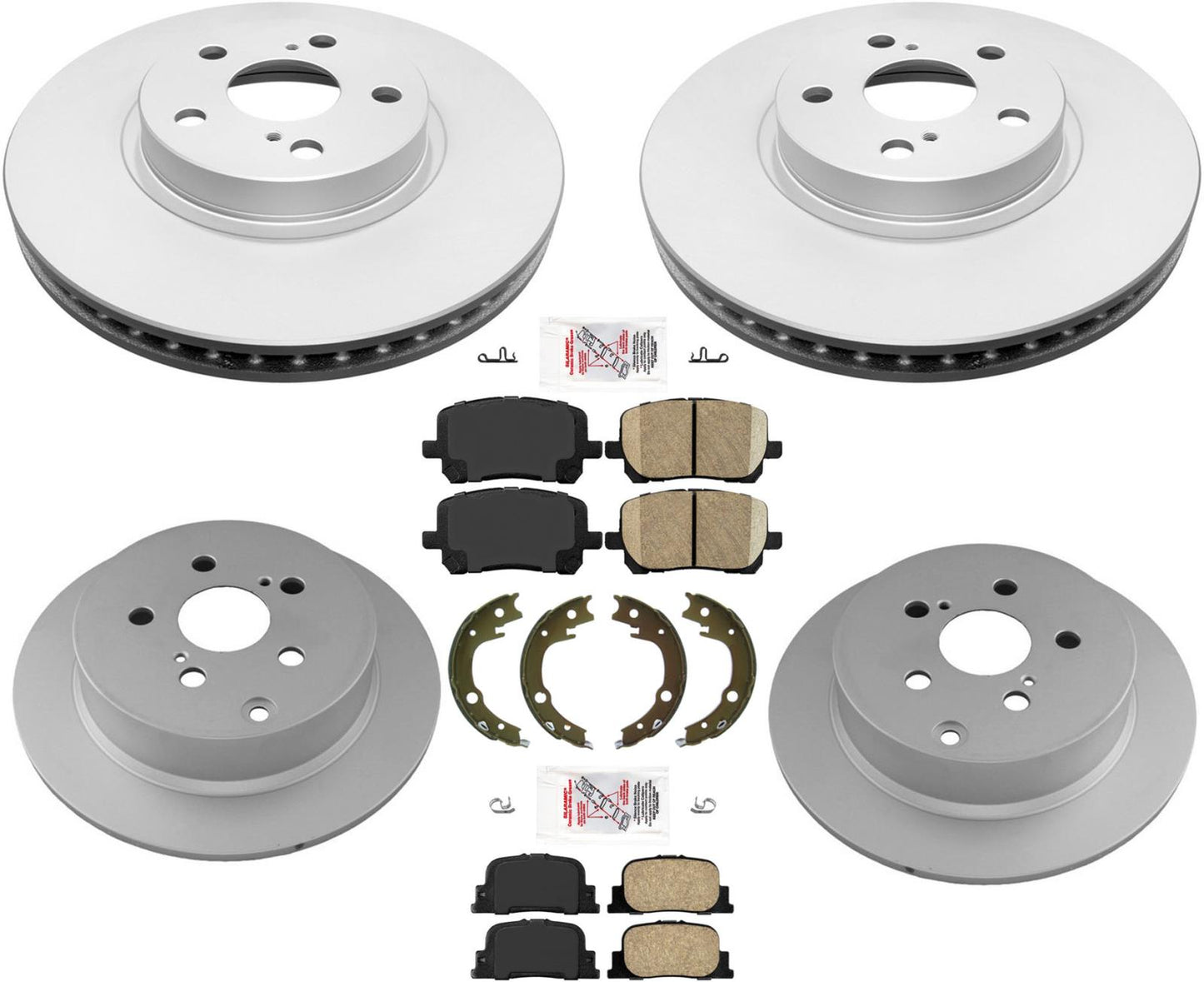 Se adapta a rotores de freno delanteros y traseros Scion TC 2005-2010 y zapatas de pastillas de freno de cerámica.