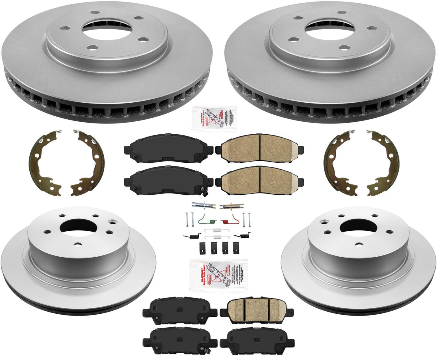 Front & Rear Coated Brake Rotors & Ceramic Brake Pads for 2011-2015 Nissan Leaf