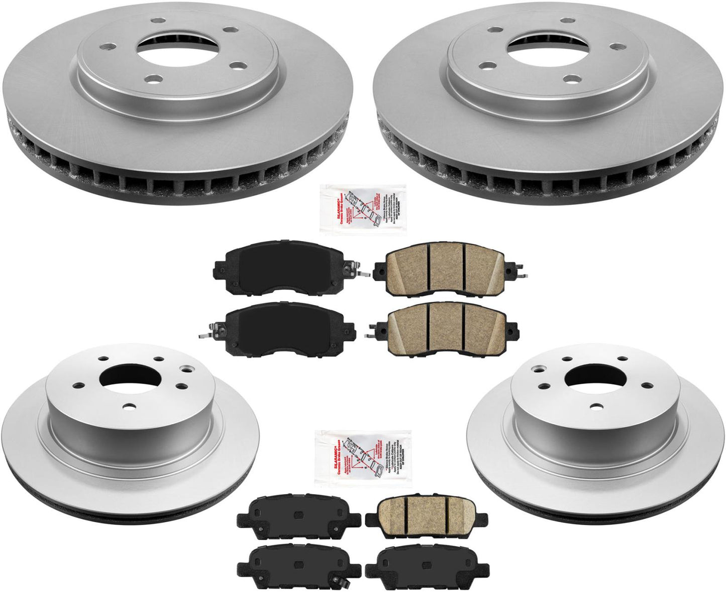 Front & Rear Coated Brake Rotors & Ceramic Brake Pads For 2014-2017 Nissan Leaf