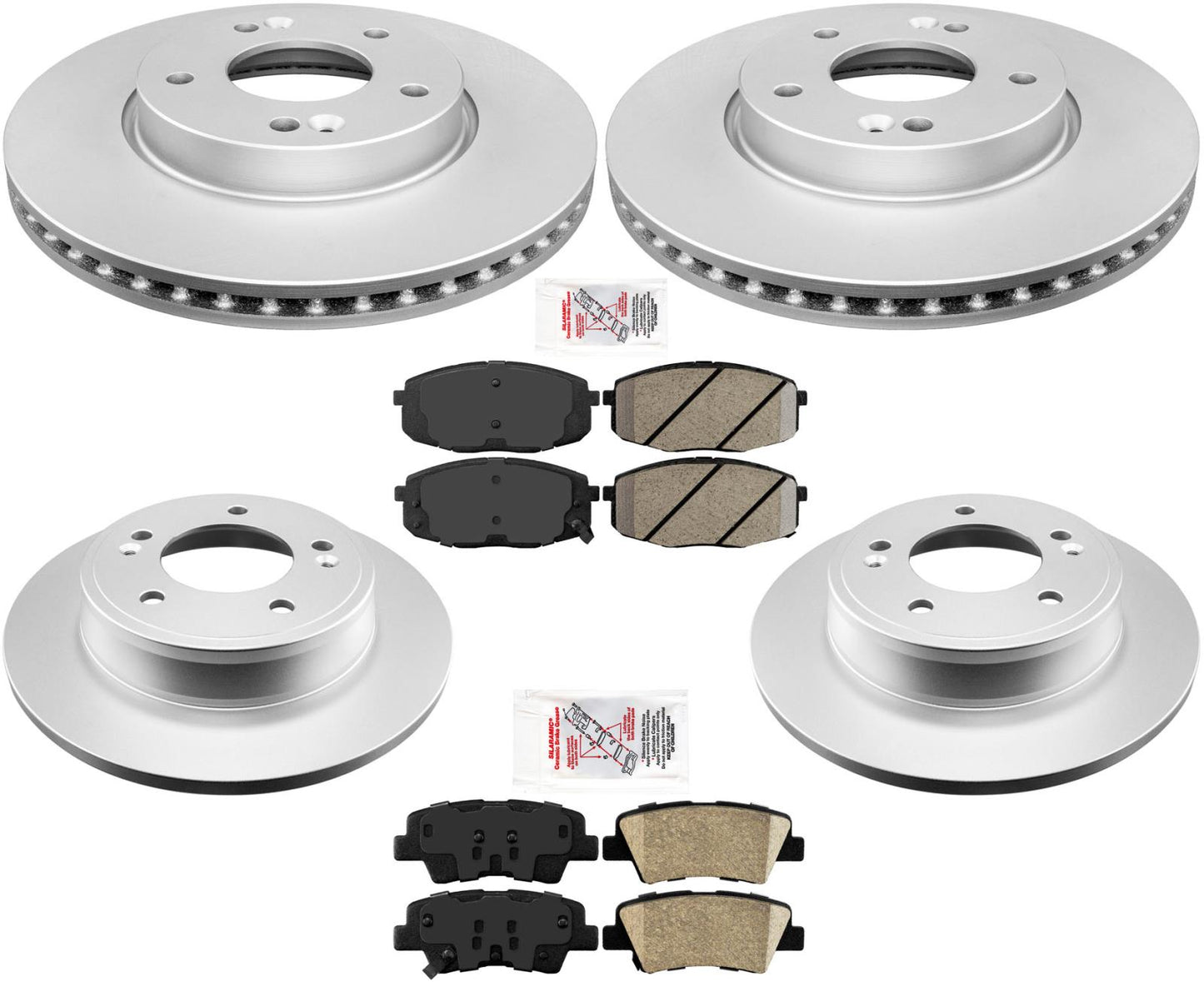 Front & Rear Coated Brake Rotors & Ceramic Brake Pads For 2014-2016 Kia Soul