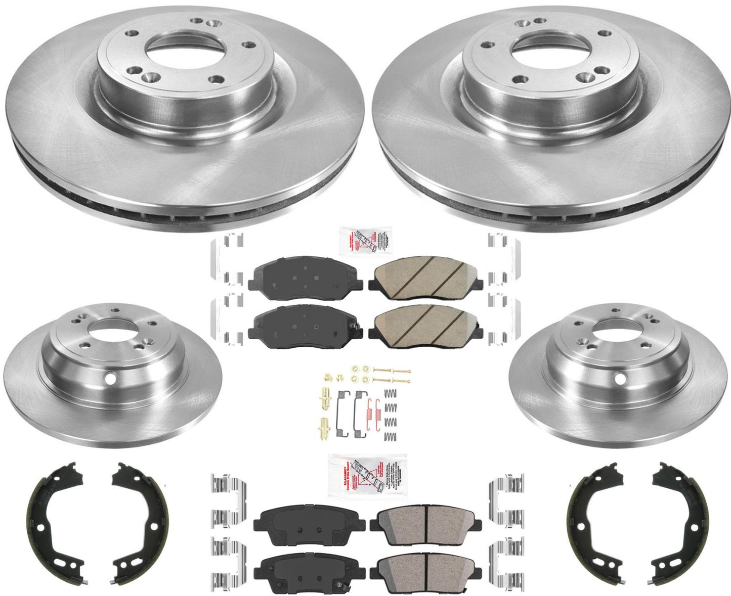 Front & Rear Rotors Brake Pads Hardware For Hyundai Genesis 3.8L 4Door 2010-11