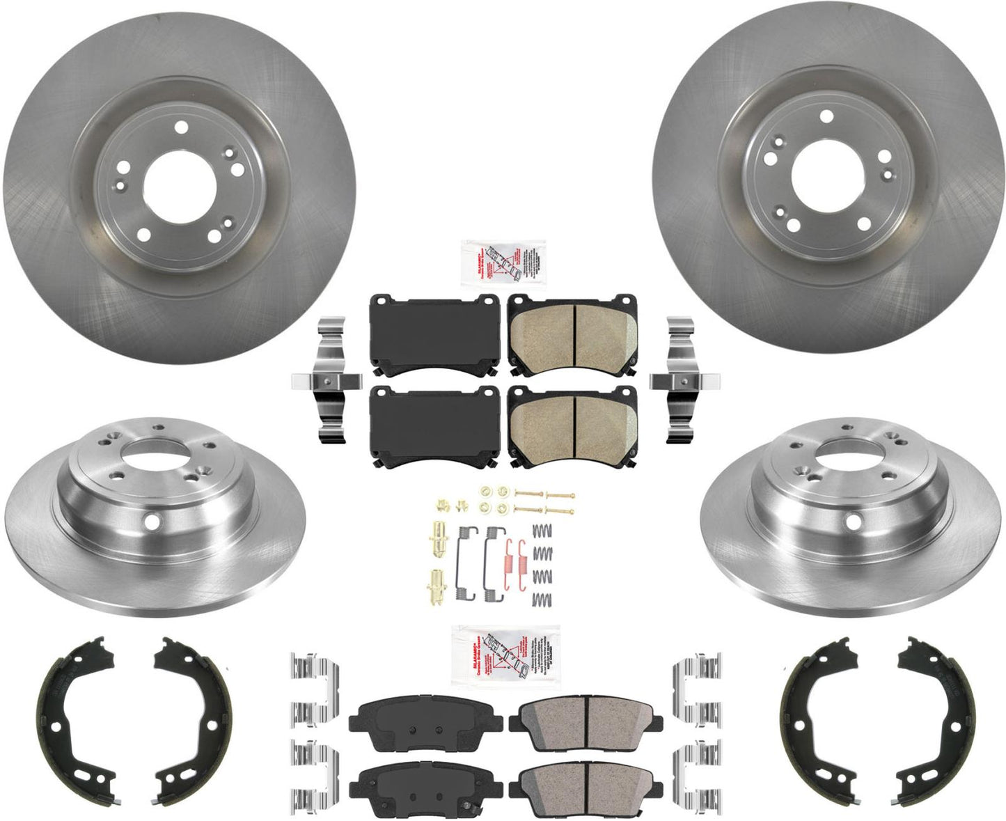 Front & Rear Rotors & Brake Pads Hardware For Hyundai Genesis V8 4Door 2012-14