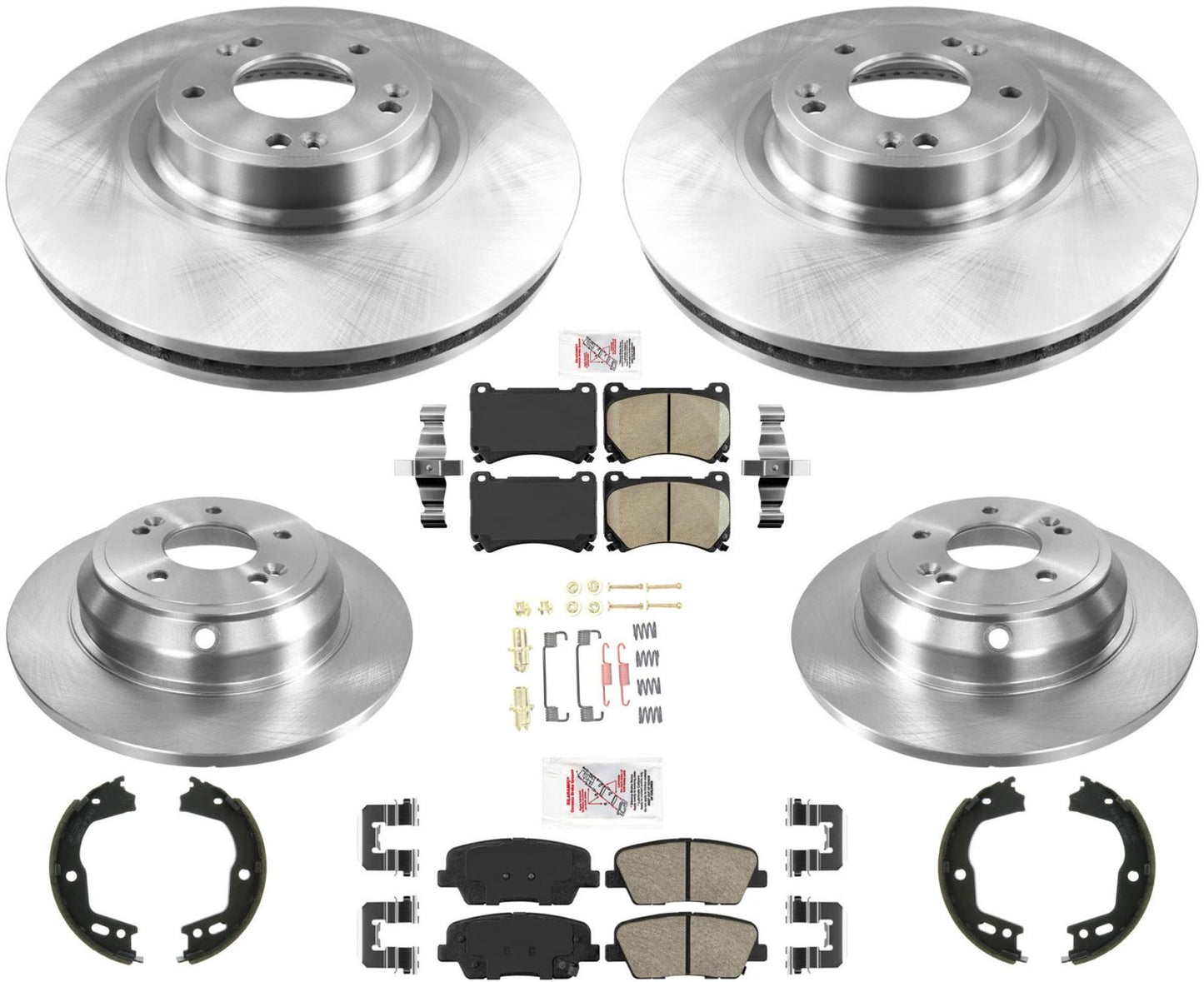 Front & Rear Brake Rotors Brake Pads Hardware For Hyundai Genesis 4.6L 2009