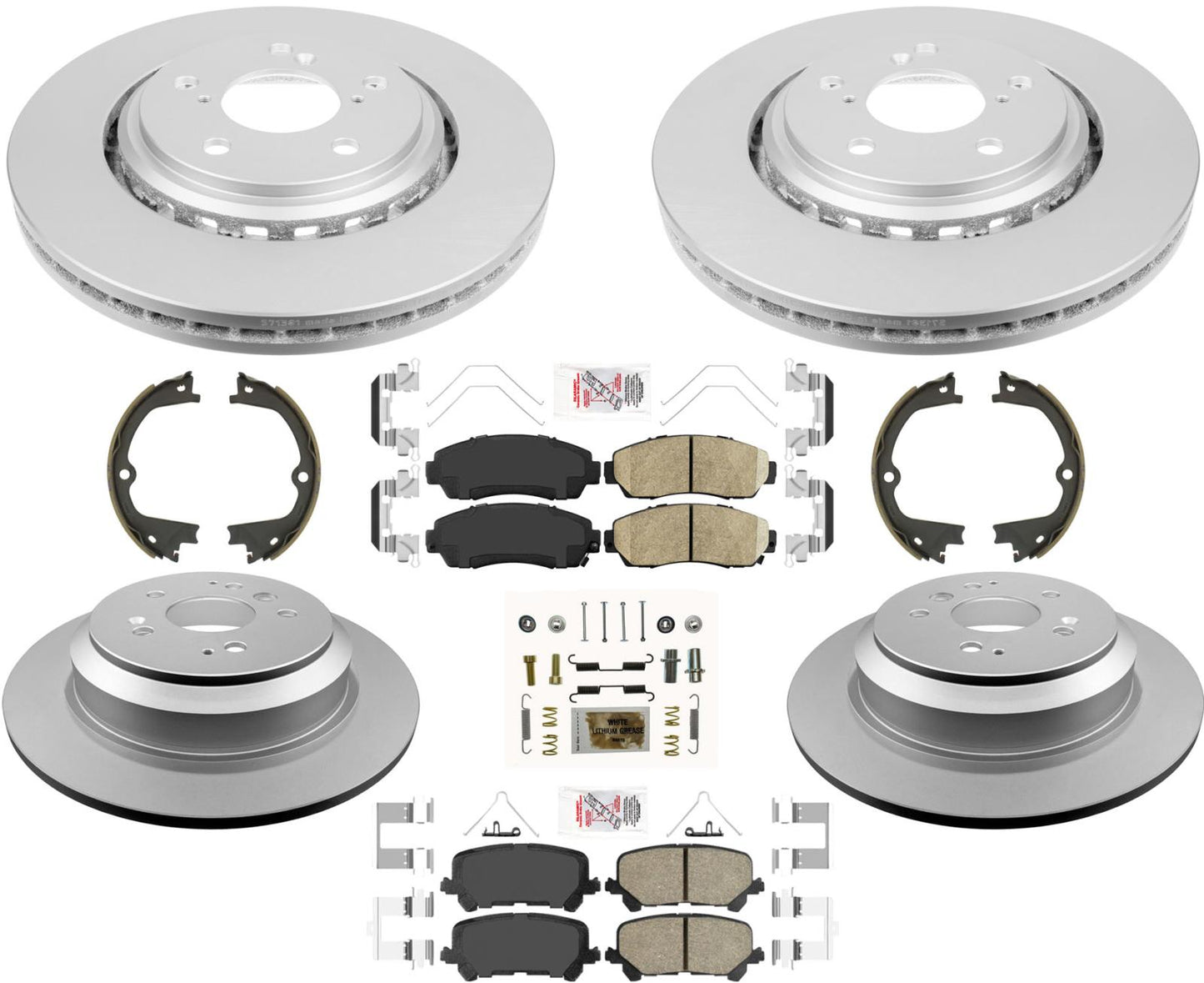 Front & Rear Coated Rotors Pads Hardware Parking For Honda Passport 2019-2024
