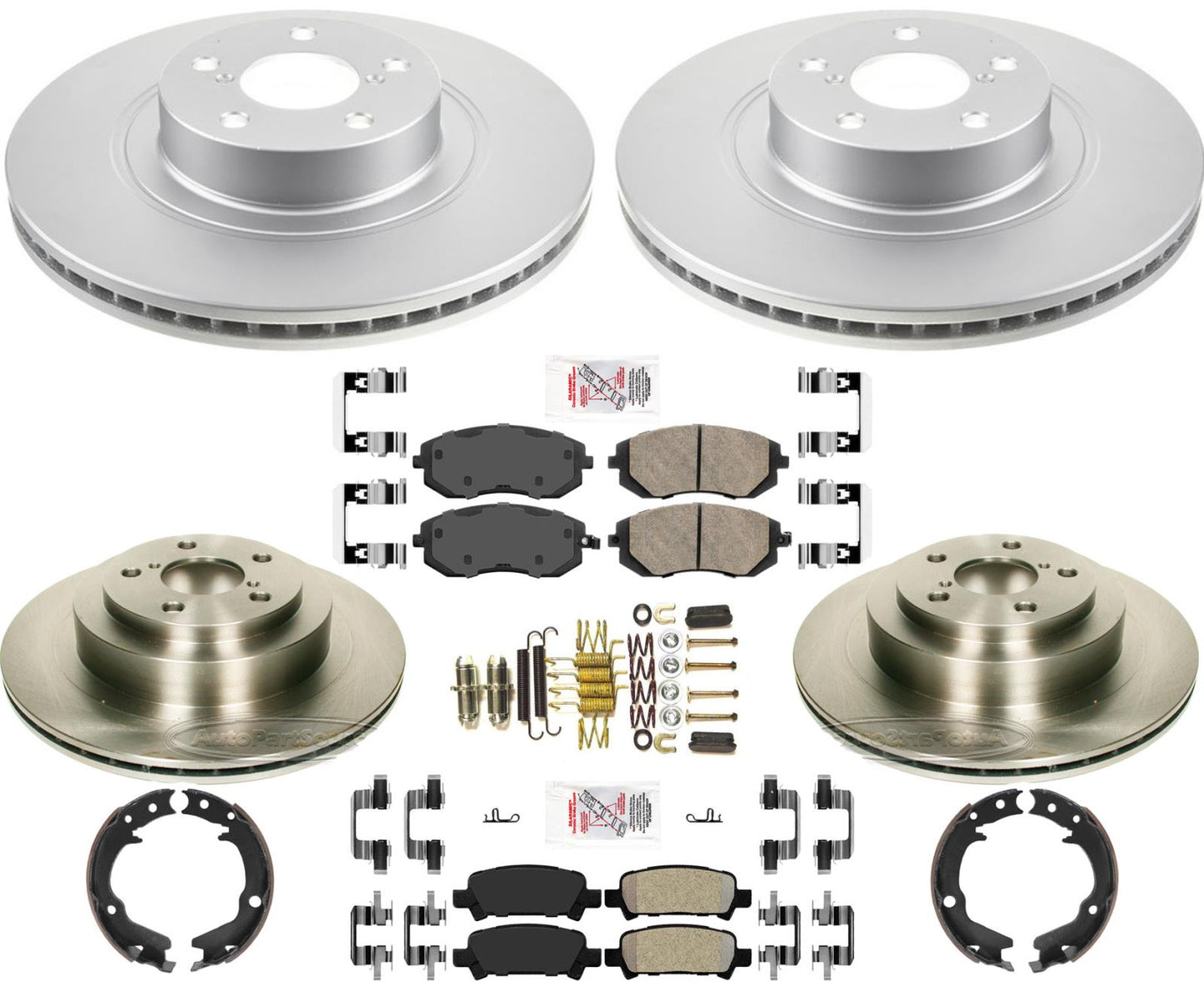 Rotores delanteros recubiertos y pastillas y zapatos de rotores traseros para Subaru Legacy 3.0L 2008-2009
