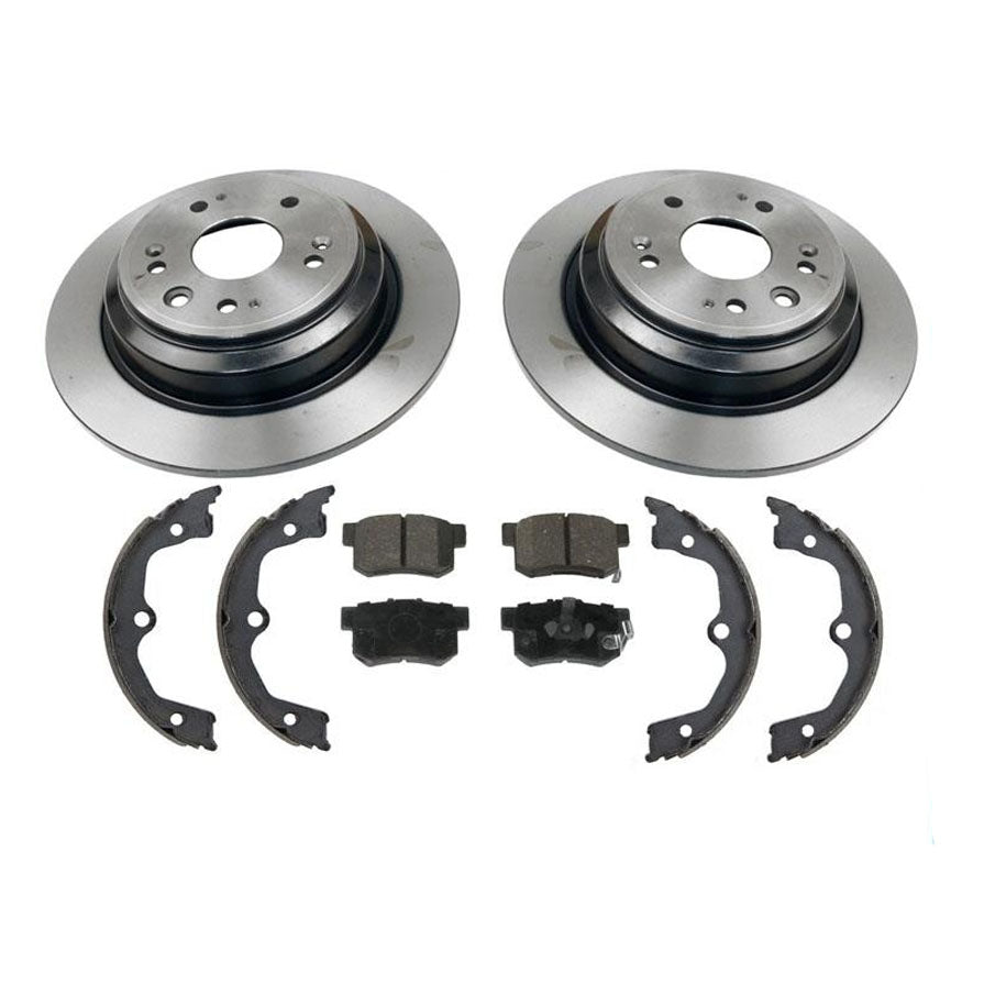 100% todos los nuevos rotores de freno de disco trasero, almohadillas para zapatos de estacionamiento para Honda Crosstour 10-15