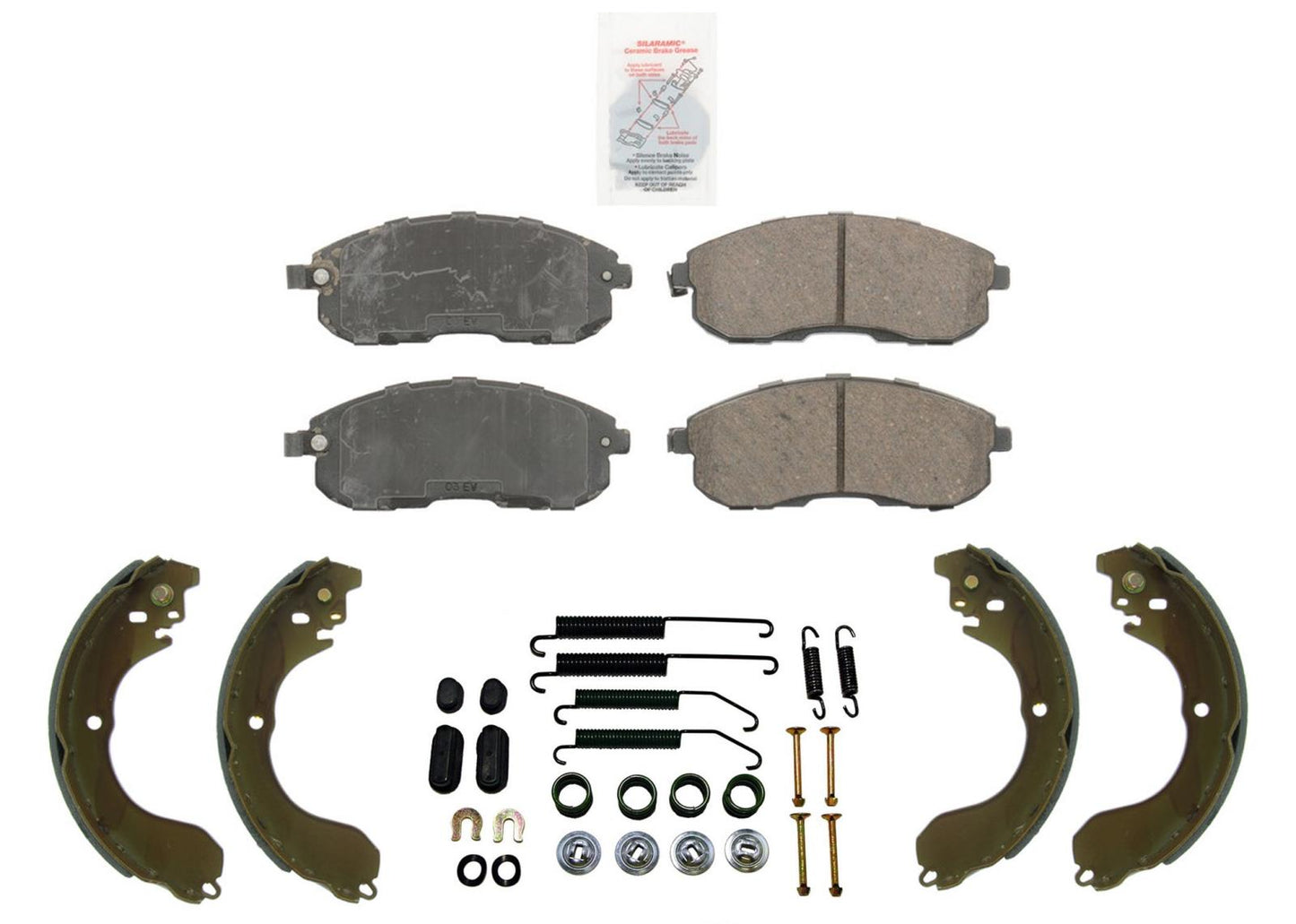Pastillas de cerámica delanteras y zapatas de freno traseras para Nissan Cube 09-14