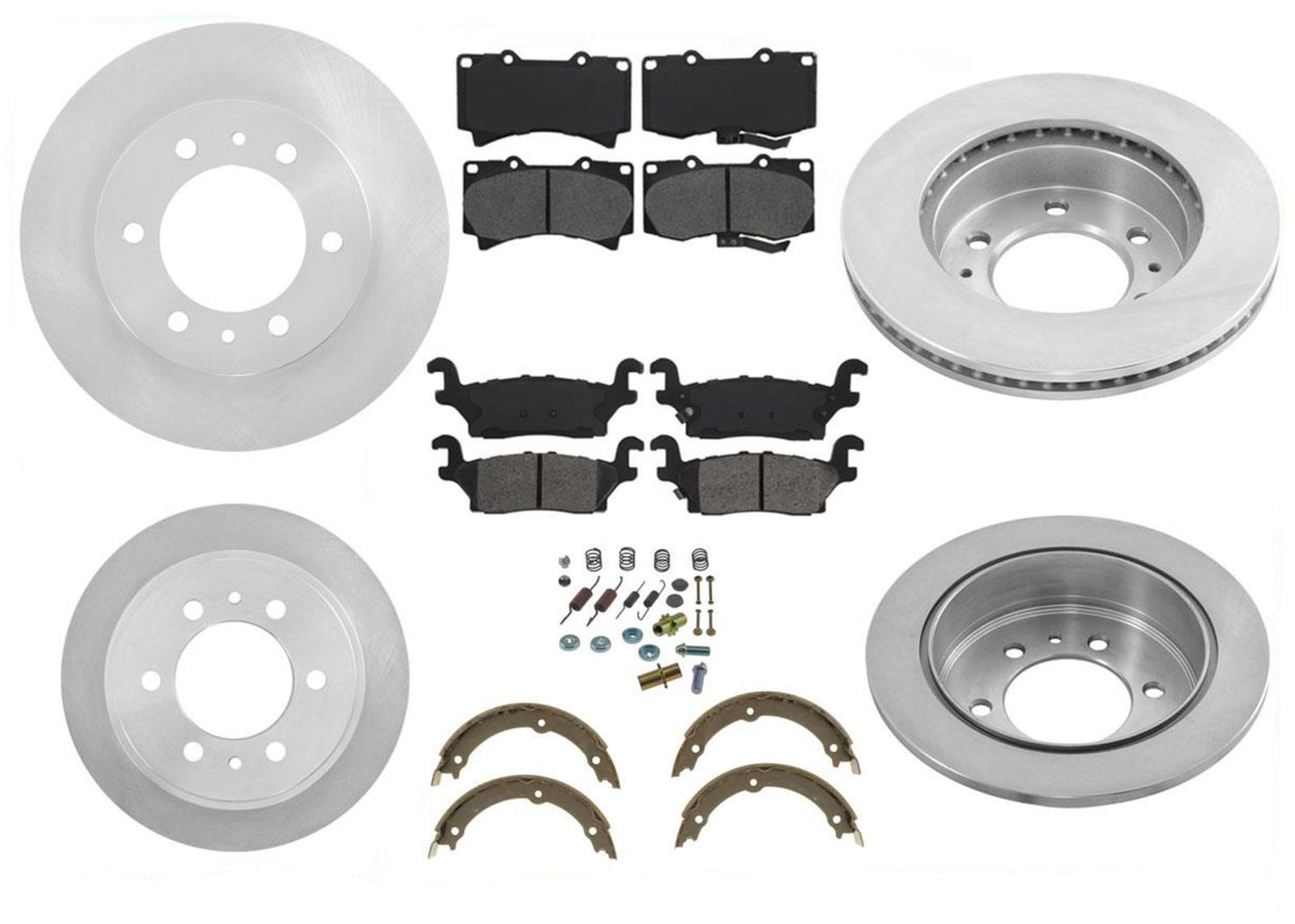 Para 06-10 Hummer H3 F & R Rotores y pastillas de freno Zapatas de emergencia Resortes de freno 8 piezas