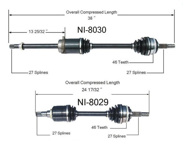 (2) Ejes de eje de transmisión CV 100% nuevos probados con torque para Nissan Maxima 89-94 SOHC