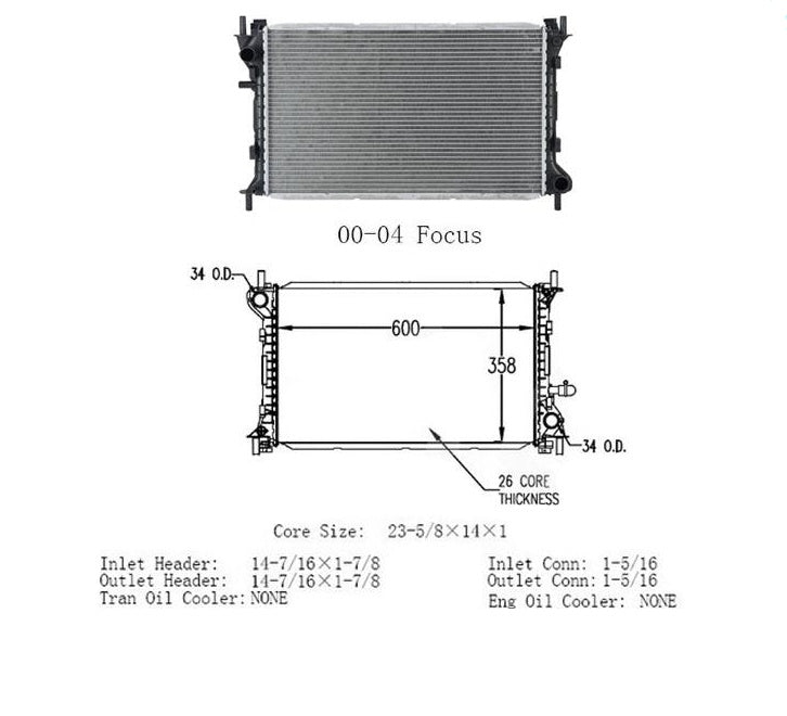 For FORD FOCUS 2000-2004 Leak Testedv Radiator with Warranty