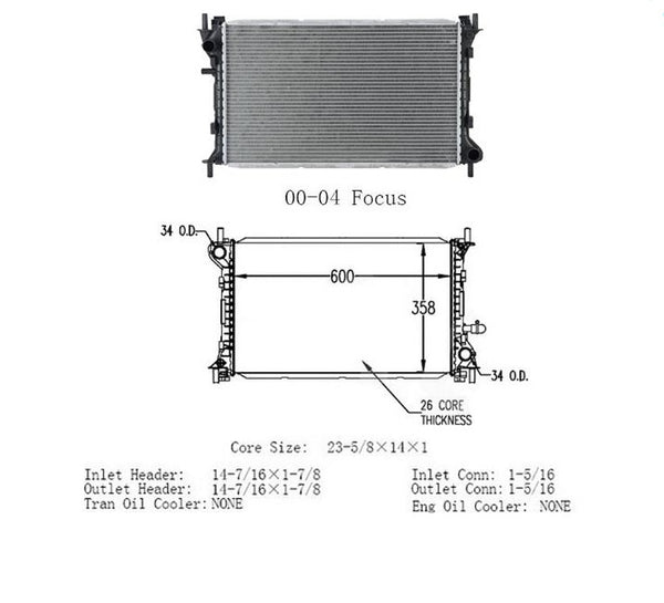 For FORD FOCUS 2000-2004 100% Leak Testedv Brand New Radiator with Warranty