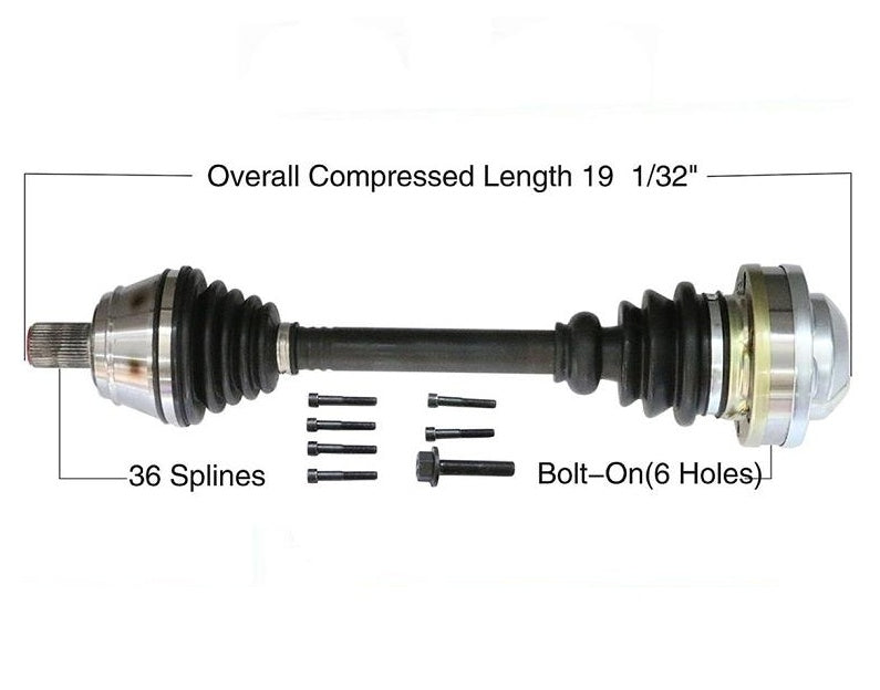 Eje CV delantero del lado del conductor D/S TT Quattro 1.8 02-06 con llantas de 18 pulgadas.