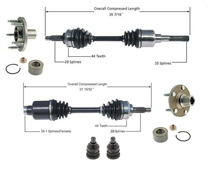Eje delantero CV, buje y rodamientos BJ para Escape 01-08 3.0L automático (sin híbrido)
