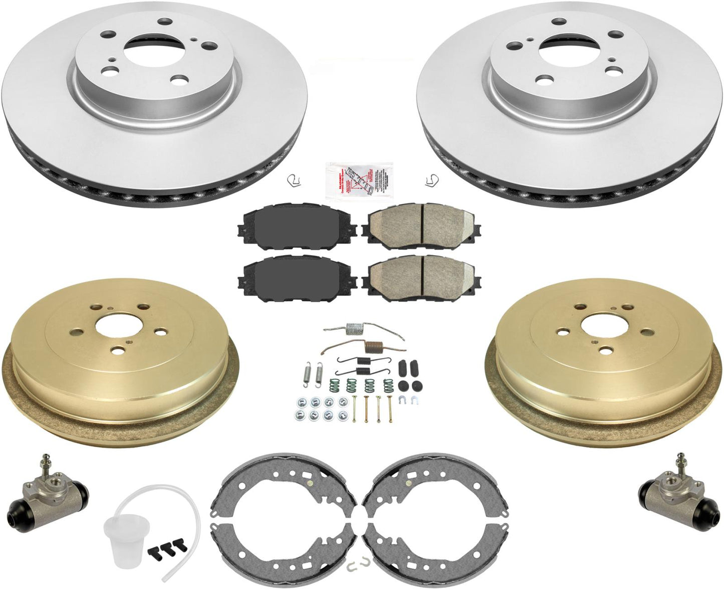 Front Brake Rotors Pads Rear Drums Shoes Hardware For Toyota Corolla 09-13 1.8L