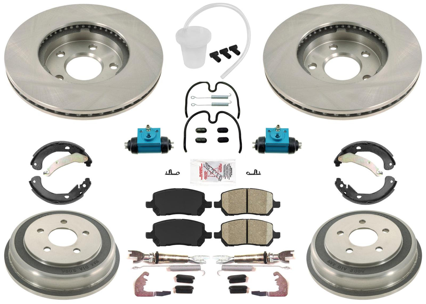 5 Lug Front Coated Rotors & Rear Drums Rotors & Pads For Chevrolet Cobalt 07-08