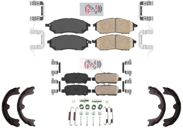 Front Rear Ceramic Disc Brake Pads & Parking Shoes for Infiniti FX45 2006-2008