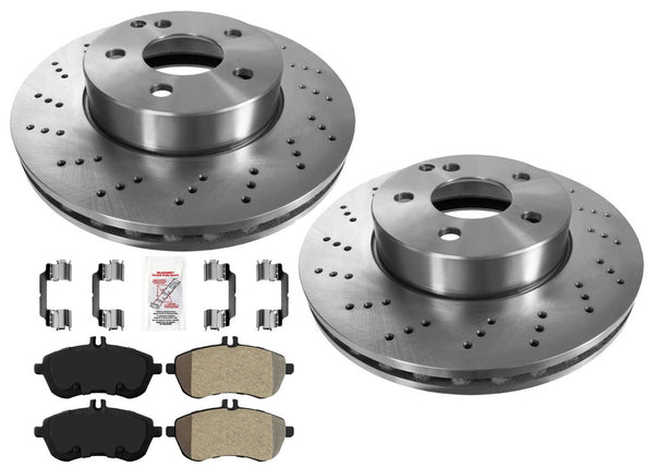 Front Brake Rotors & Brake Pads For Mercedes Benz 10-15 C250 08-12 C300 Sport