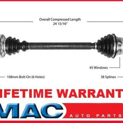 2002-2004 Audi A4 Quattro 3.0L M/T P/S CV Drive Axle Shaft