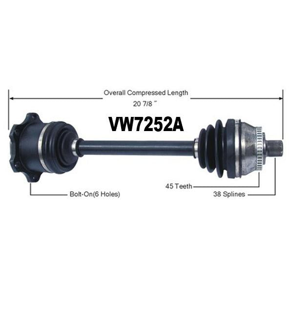 VW 1998-2005 AUDI 1996-2004 Drive Tech America VW7252A CV Joint Axle Shaft