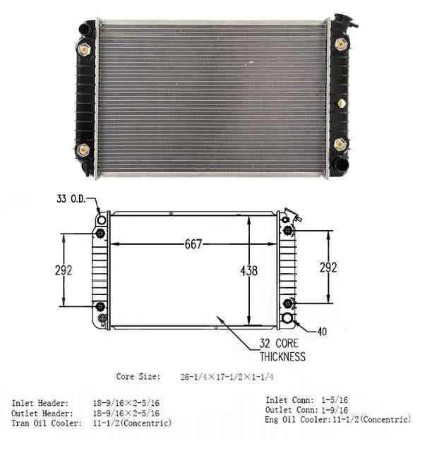 GM Cars OSC 1046 NUEVO RADIADOR 26 3/8 X 17 X 1 Pulgada CON ENFRIADOR DE ACEITE DEL MOTOR 