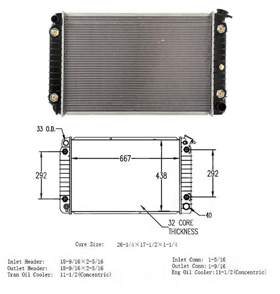 GM Cars OSC 1046 NUEVO RADIADOR 26 3/8 X 17 X 1 Pulgada CON ENFRIADOR DE ACEITE DEL MOTOR 