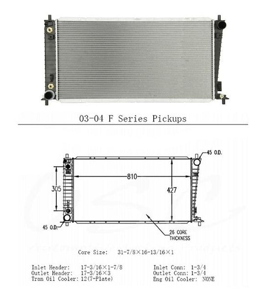 Ford Truck 31 7/8 x17 1/16x1 Pulgada Tope de núcleo Mida su núcleo OSC 2596 Radiador 