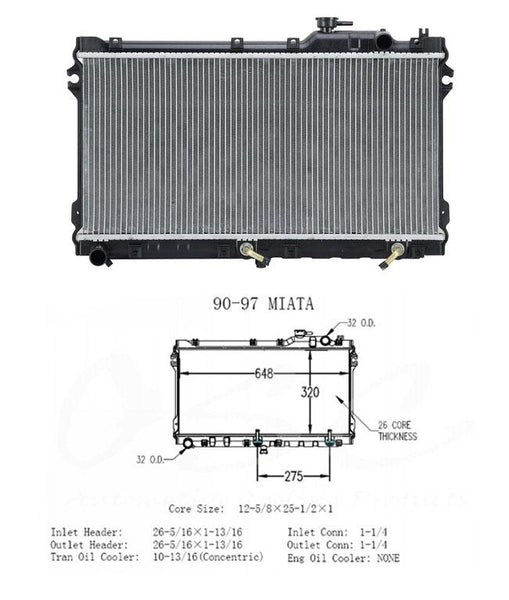 1990-1997 MAZDA MIATA 1.6L 1.8LH/D 2 filas NUEVO OSC 1140 MARCA Radiador M/T SOLAMENTE