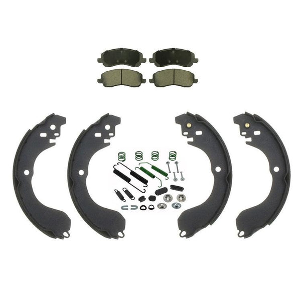 Se adapta a pastillas de freno delanteras y zapatas de freno traseras y kit de herrajes para Jeep Patriot 2008-2013.