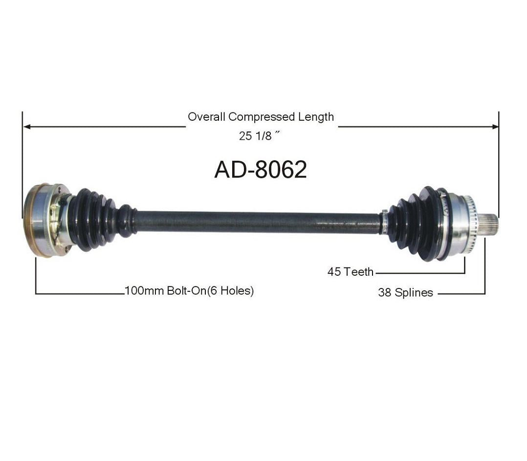 Eje delantero derecho PS lateral CV Audi A4 Quattro 1.8L Transmisión manual solamente