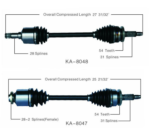 06-10 Sedona FWD SureTrac D/S & P/S Front CV Axle Shaft KA8048 KA8047