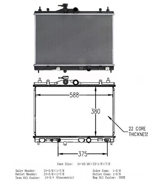 Vista Pro 438458 Radiador 07-2011 Versa con transmisión variable