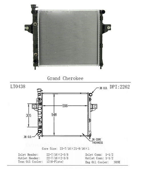 Radiator 1999-2004 Grand Cherokee 4.0L REF# OR2262 2262 ONIX 432614