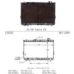 2001-2006 Santa Fe Vista Pro 432473 Radiador