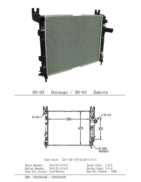 DAKOTA 00-04 & DURANGO 00-03 Radiator