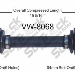 New CV Drive Axle Shaft Fits Volkswagen Fastback, Squareback 1969-73 Rear D