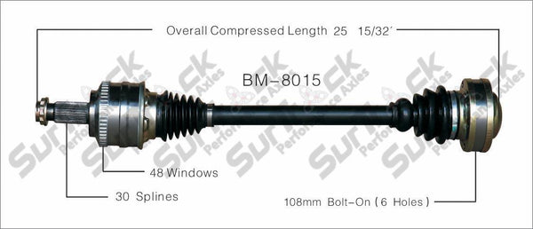 New CV Drive Axle Shaft Fits BMW 840Ci, 850Ci 1993-98 Rear D/P