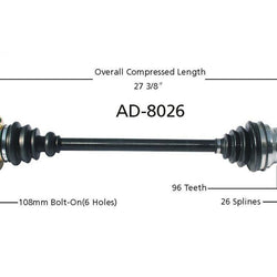 Nuevo eje de transmisión CV para Audi 5000 1980-88 lado del conductor delantero