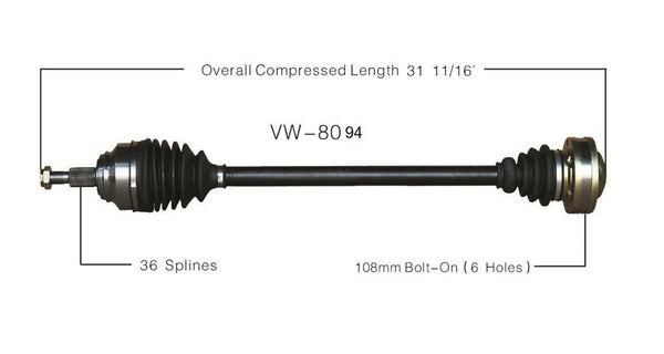 VW-8094 Eje CV - Nuevo, delantero derecho 02-05 Beetle 1.8LM/T 6 velocidades P/S