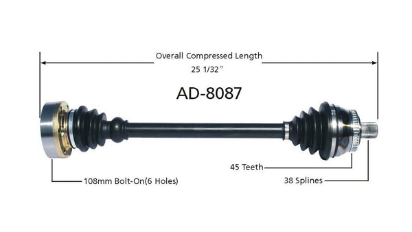 Front Left CV Axle Shaft for 00-04 Audi A6 Quattro 2.7L Manual Transmission