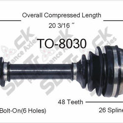 88-91 Camry V6 90-91 ES250 TO-8030 CV Axle Shaft - New, Front-Left/Right